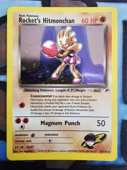Rocket's Hitmonchan 11/132 Holo SWIRL Gym Heroes Pokemon Card Lp - Image 1