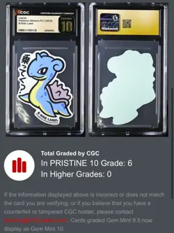 2018 B-Side Label Pokemon Stickers LAPRAS 💧 CGC Pristine 10 Graded PSA - Image 3