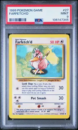 1999 POKEMON BASE SET UNLIMITED #27 FARFETCH'D PSA 9 - Image 1