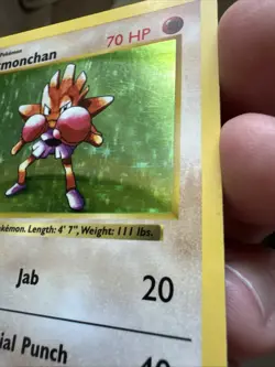 Pokemon Hitmonchan Base Set Shadowless Holo Rare #7 - Image 4