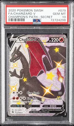 2020 POKEMON SWORD & SHIELD CHAMP'S PATH SECRET #079 FULL ART/CHARIZARD V PSA 10 - Image 1
