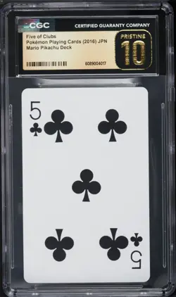 CGC Pristine 10 Five Of Clubs Mario Pikachu Deck Playing Cards 2016 Pokemon - Image 1