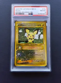 PSA 8 Pichu NO.172 LV.4 Neo Premium File 2 Pokemon Card Japanese 2000 - Image 1