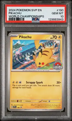 2024 POKEMON SVP EN-SV BLACK STAR PROMO WORLD CHAMPIONSHIPS #190 PIKACHU PSA 10 - Image 1