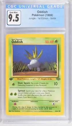 CGC 9.5 GEM MINT 10 Oddish 1st Edition Jungle 58/64 Pokemon 1999 Non-Holo - Image 1