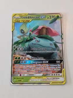 Celebi & Venusaur GX - 1/181 - Pokemon Team Up Sun & Moon Rare Card Pokemon NM - Image 1