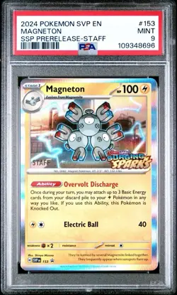 MAGNETON 153 PSA 9 SURGING SPARKS PRERELEASE PROMO STAFF HOLO ENGLISH - Image 1