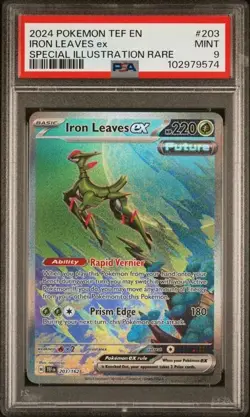 2024 Pokemon SV Temporal Forces TEF EN Iron Leaves ex #203/162 PSA 9 - Image 1