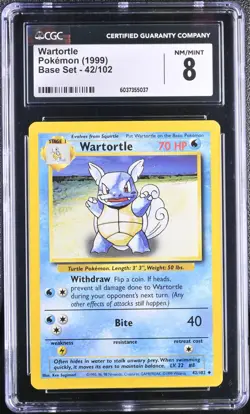 WARTORTLE 42/102 POKEMON 1999 BASE SET CGC 8 NM/MINT - Image 1