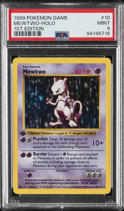 1999 POKEMON BASE SET 1ST EDITION #10 MEWTWO-HOLO PSA 9 - Image 1