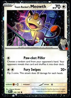 Pokemon TCG Team Rocket's Meowth 149/182 Destined Rivals Cosmos Holo Promo - NM - Image 1