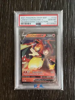 PSA 10 GEM MINT Pokemon Celebrations Lance’s Charizard V Promo Card SWSH133 🔥💎 - Image 1