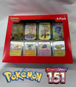 Pokemon 151 4 Pack Mini Tins + 4 Promo Cards Sam's Club Bundle - Image 1
