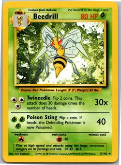 Beedrill - Base Set 017/102 - Rare - NM Pokemon TCG - Image 1