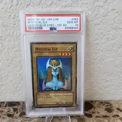 Yugioh Mystical Elf LOB-062 1st Edition PSA 10 GEM MINT Rare #062 2002 - Image 1
