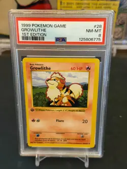 1999 POKEMON GAME Growlithe & Poliwhirl First Edition PSA 8 - NM/Mint! - Image 1
