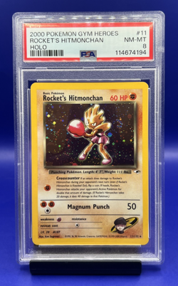 2000 Pokemon Gym Heroes Rocket’s Hitmonchan 11/132 HOLO PSA 8 NM-MT SWIRL - Image 1