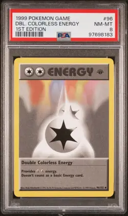 Base Set 1st Edition DOUBLE COLORLESS ENERGY #96/102 PSA 8 1999 Pokemon Card - Image 1