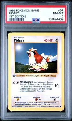 Base Set 1st Edition PIDGEY #57/102 PSA 8 1999 Pokemon Card Game - Image 1