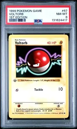 Base Set 1st Edition VOLTORB #67/102 PSA 8 1999 Pokemon Card Game - Image 1
