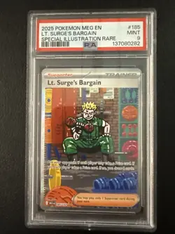 Pokemon TCG Lt. Surge's Bargain Mega Evolution Card 185/132 Psa 9 - Image 1