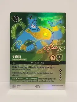 Lorcana TCG Disney 100 GENIE Powers Unleashed 20/P1 Promo Foil Autograph Card NM - Image 1
