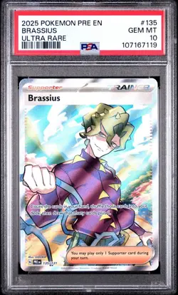 2025 Pokemon Prismatic Evolutions # 135 Brassius Ultra Rare PSA 10 Card GEM MINT - Image 1