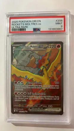 2025 POKEMON DRI EN-DESTINED RIVALS ULTRA RARE TEAM ROCKET'S MOLTRES EX PSA 9 - Image 1