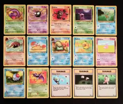 Lot Of 15 Pokemon Fossil Cards 1999 Regular Finish Commons MP Vintage lot#5 - Image 1