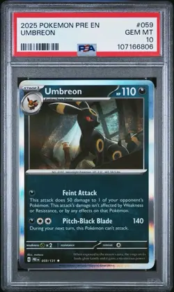 2025 Pokemon Prismatic Evolutions # 059 Umbreon Holo PSA 10 GEM MINT! Free Ship! - Image 1