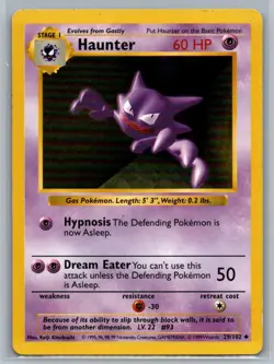 Haunter 29/102 Base Set Uncommon Shadowless Pokemon TCG - Image 1