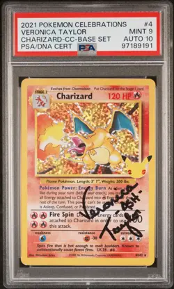 Pokemon Charizard Signed By Ash Veronica Taylor PSA 9 Auto 10 Celebrations 2021 - Image 1