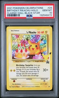 2021 POKEMON CELEBRATIONS CLASSIC COLL #24 BIRTHDAY PIKACHU-HOLO PSA 10 - Image 1