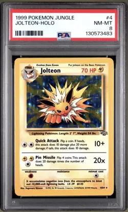 1999 Pokemon Jungle Jolteon Holo Fossil 4/64 Graded PSA 8 - Image 1