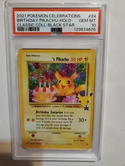 2021 Pokemon Birthday Pikachu-Holo PSA 10 Gem Mint Celebrations Black Star Promo - Image 1