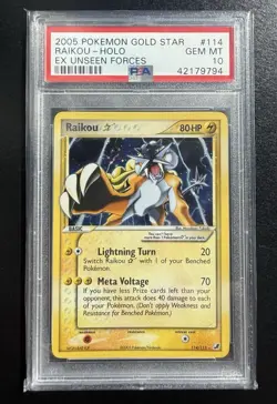 PSA 10 Raikou GOLD STAR EX Unseen Forces #114 Holo 2005 Pokemon Vintage Grail! - Image 1