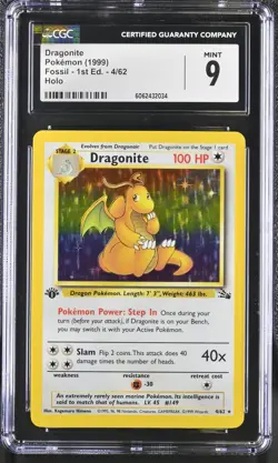 CGC 9 MINT Dragonite 1999 Fossil 1st Edition 4/62 Holo Pokemon Card - Image 1