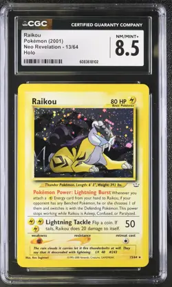 CGC 8.5 Raikou 2001 Neo Revelation 13/64 Holo Pokemon Card - Image 1