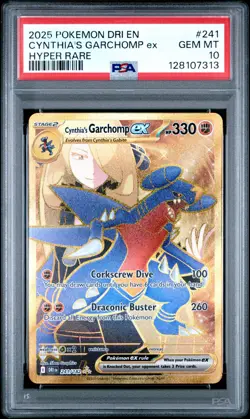 2025 POKEMON DRI EN-DESTINED RIVALS HYPER RARE #241 CYNTHIA'S GARCHOMP EX PSA 10 - Image 1