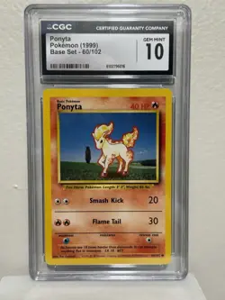 Ponyta 60/102 CGC 10 Gem Mint Base Set Vintage Graded Pokemon TCG Card - Image 1