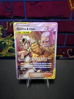 Pokemon Guzma Hala Cosmic Eclipse TCG Full Art Holo Card 229/236 Ultra Rare - Image 1