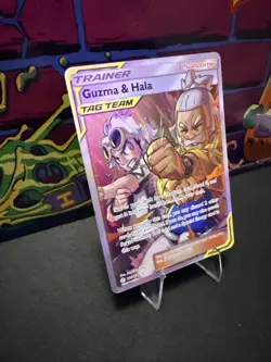 Pokemon Guzma Hala Cosmic Eclipse TCG Full Art Holo Card 229/236 Ultra Rare - Image 2
