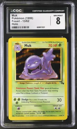 CGC 8 Muk 1999 Fossil 13/62 Holo Pokemon Card - Image 1
