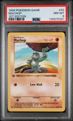 1999 Pokemon Game Base Set 1st Edition #52 MACHOP PSA 8 Shadowless - Image 1