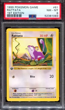 PSA 8 Pokemon 1999 Shadowless 1st Edition Base Set Raticate #61 - Image 1