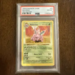 1st Edition Shadowless Nidorino 37/102 Base Set Pokemon Card PSA 8 - Image 1
