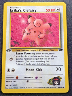 1st Edition Erika's Clefairy 40/132 Gym Challenge Pokemon Card Rare LP - Image 1