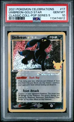 Pokemon PSA 10 GEM MINT Umbreon Gold Star 17/17 Celebrations Classic Collection - Image 1