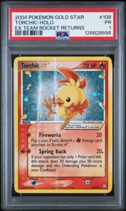 2004 POKEMON EX TEAM ROCKET RETURNS GOLD STAR #108 TORCHIC-HOLO PSA 1 - Image 1