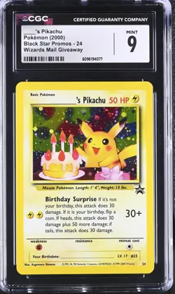 CGC 9 MINT Birthday ____'s Pikachu 2000 Black Star Promos 24 Holo Pokemon Card - Image 1